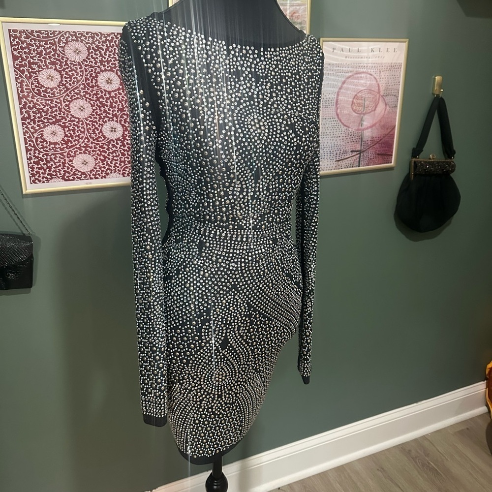 Intricate Black and Silver Bodycon Dress Size S 👑